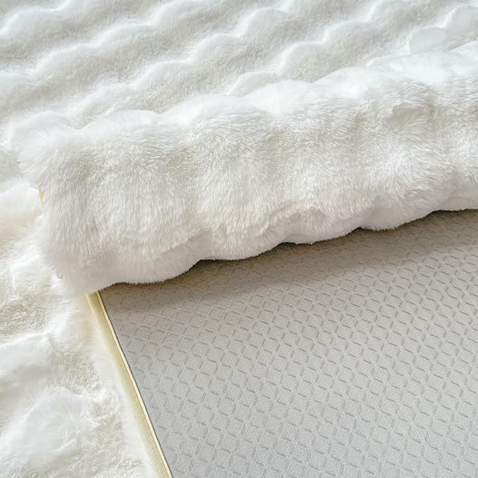 White Rabbit Plush Rug 8'x10', Fluffy Faux Fur Shaggy Area Rug - Image 9