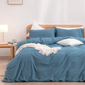 BESTOUCH Duvet Cover Set 100% Washed Cotton Linen Feel Super Soft Comfortable Chic Lightweight 3 PCs Home Bedding Set Solid Dark Blue Full/Double