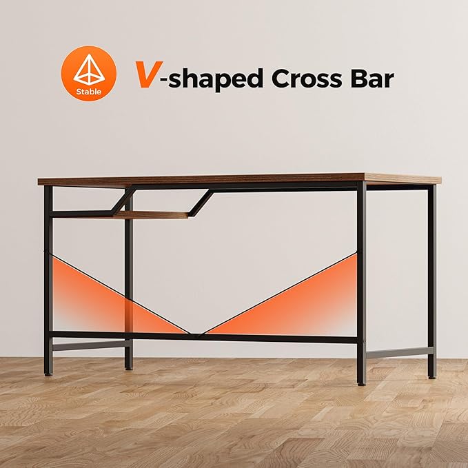 Computer Desk 48 X 24 inch, Gaming Desk for Small Spaces, Modern Simple Style Table for Home Office, Study Student Writing Table (Shelf, Rustic Brown, 48 inch)