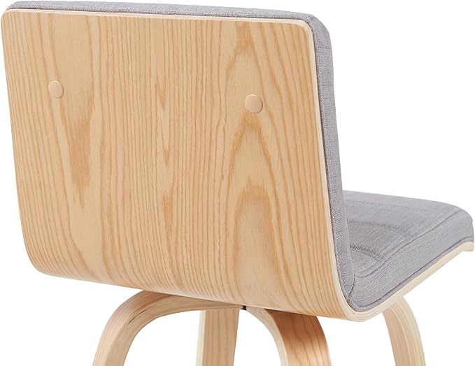 Vienna Modern Counter Height Swivel Bar Stool with Grey Upholstered Seat and Patterned Oak Wood Frame Set of 2
