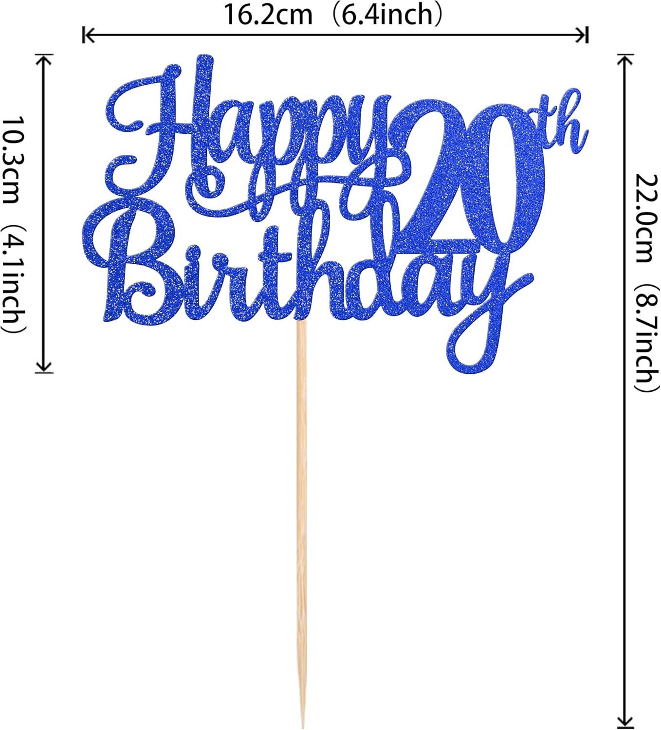 1 PCS Happy 20th Birthday Cake Topper Glitter Cheers to 20 Years Birthday Cake Pick Twenty 20 Fabulous Cake Decoration for Happy 20th Birthday Theme Party Decorations Supplies Blue