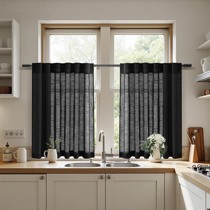 Nanspring Black Linen Curtains 24 Inch Length - Image 5