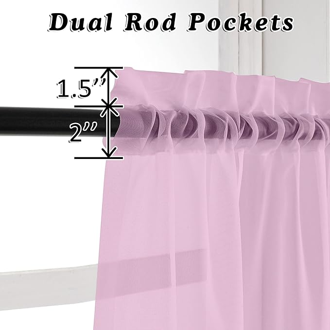 OVZME 2 Pack Pink Sheer Curtains 63 Inch Length, Light Filtering Window Curtain - Image 3