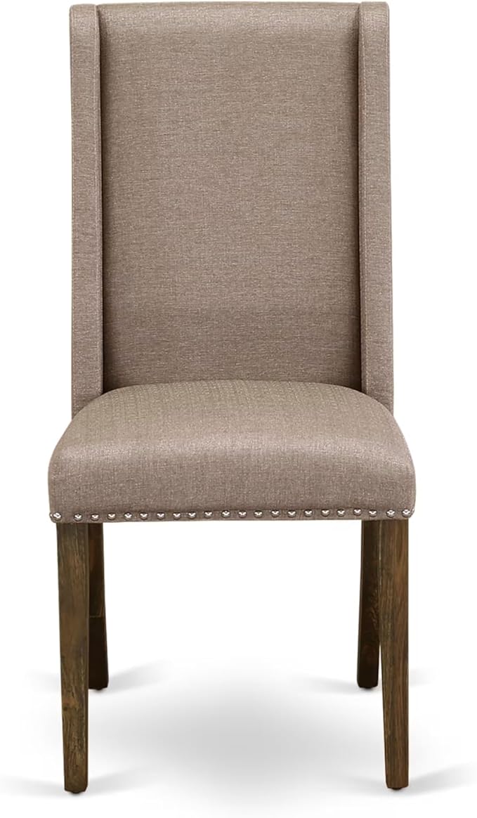 East West Furniture V727FL716-9 9 Piece Modern Dining Table Set Includes a Rectangle Wooden Table with V-Legs and 8 Dark Khaki Linen Fabric Parsons Dining Chairs, 40x72 Inch, Multi-Color