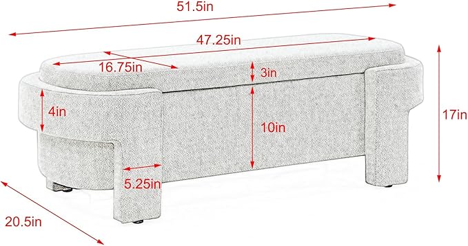 KEIKI 51" Linen Ottoman Bench with Large Storage Space, Upholstered Seating Foot Rest Stool Furniture for Bedroom, Living Room, Entryway, Dark Blue