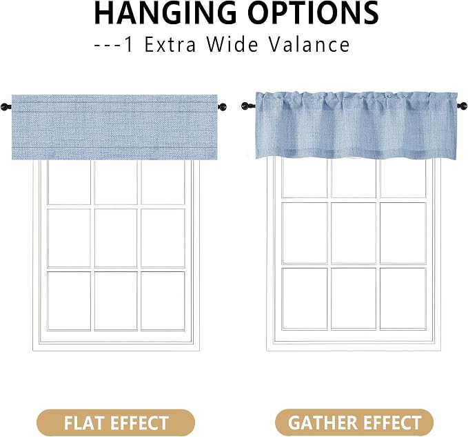 OVZME Valance for Windows, Light Filtering Faux Linen Textured Small Short - Image 3
