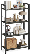 VASAGLE 4-Tier Bookshelf, Bookcase with Steel Frame, Book Shelf for Living Room, Home Office, Study, 11.8 x 26 x 47 Inches, Industrial Style, Charcoal Grey and Ink Black ULLS060B04