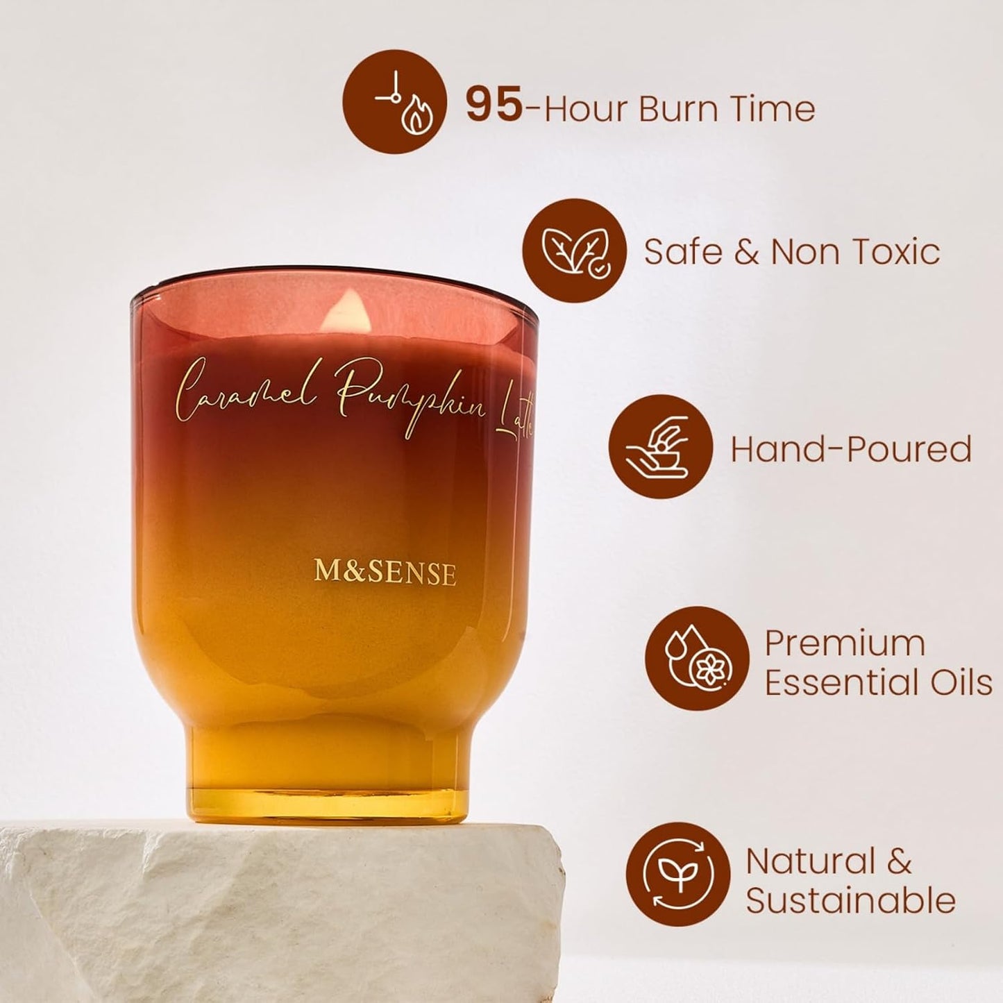 M&SENSE 16.6oz Natural Soy Large Jar Candle with Wooden Wick | Caramel Pumpkin Latte Scent | 95-Hour Burn & Long-Lasting Burn | Housewarming Gift for Men and Women