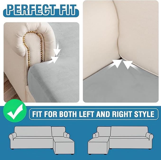Couch Cover 8-Piece Elastic Velvet Couch Cushion Covers & Chaise Slipcovers - Image 6
