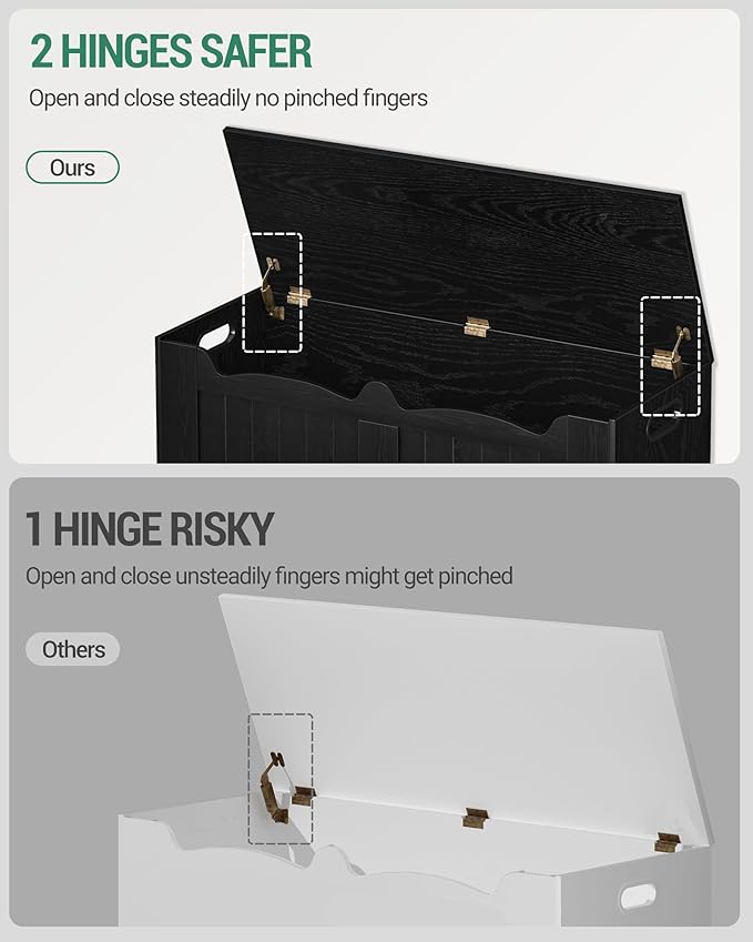 39.4" Storage Chest, Storage Bench Trunk with 2 Safety Hinges,Wooden Box, Lift-Top Chest Organizer, Shoe Bench for Entryway, Bedroom, Living Room, Black SB01004X