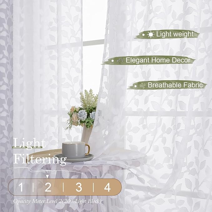 Chyhomenyc White Sheer Curtains 90 Inch Length 2 Panels Set, Light Filtering - Image 4