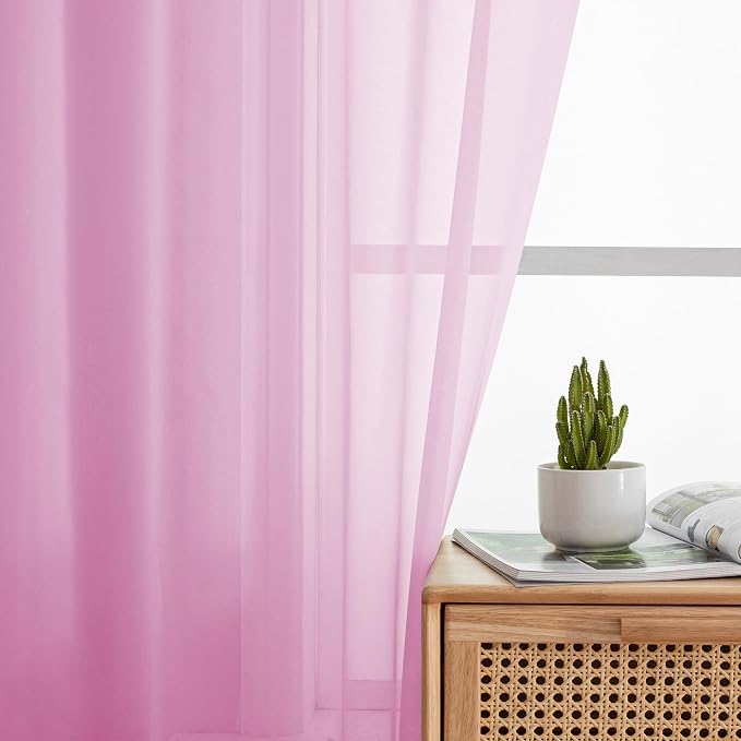 Simplebrand Pink Sheer Curtains 63 Inch Length 2 Panels, Rod Pocket Solid Color - Image 5