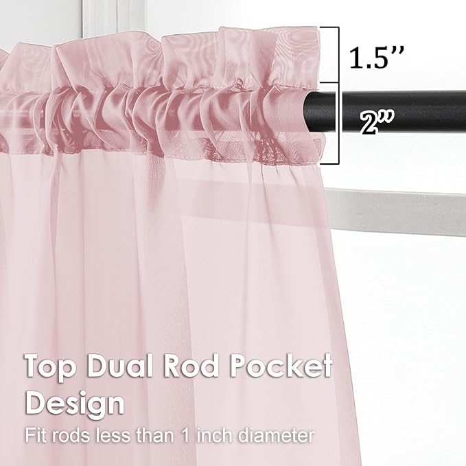 OVZME Blush Pink Sheer Curtains 108 Inches Long 2 Panels - Image 2