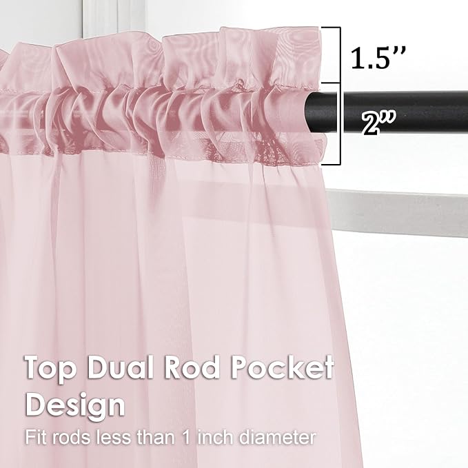 OVZME Blush Pink Sheer Curtains 78 Inches Long 2 Panels - Image 2