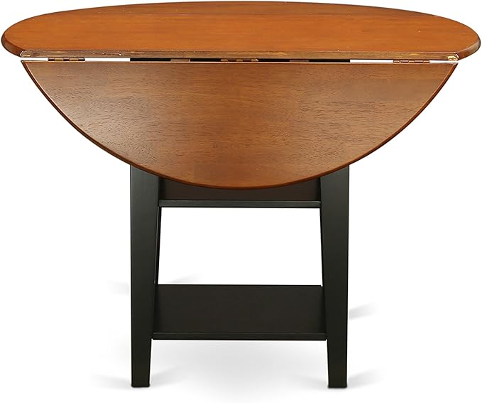 East West Furniture SUNI5-BCH-LC 5 Piece Dining Table Set for 4 Includes a Round Kitchen Table with Dropleaf & Shelves and 4 Faux Leather Kitchen Dining Chairs, 42x42 Inch, Black & Cherry