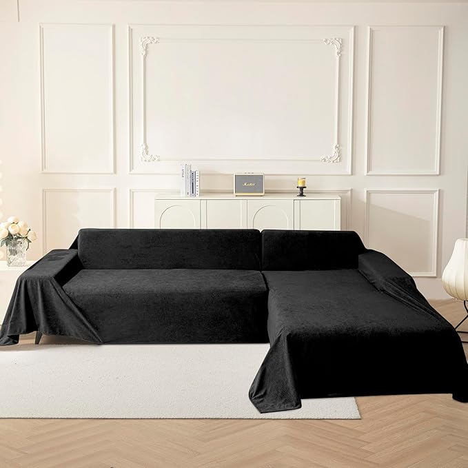 MYSKY HOME Black Couch Covers for Sectional Sofa, Couch Cover L Shape Couch Covers for Dogs Washable Couch Cover Banket Modern Sofa Slipcovers, Super Soft Sofa Towel for Kids, Pets, 71" x 150"