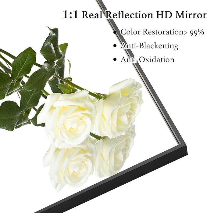 30x40 Inch Black Bathroom Mirror, Copper-Free Mirror, Aluminum Alloy Frame Vanity Mirror, Rectangle Wall Mounted Mirror, Modern Mirror for Bedroom/Living Room/Porch Horizontal or Vertical