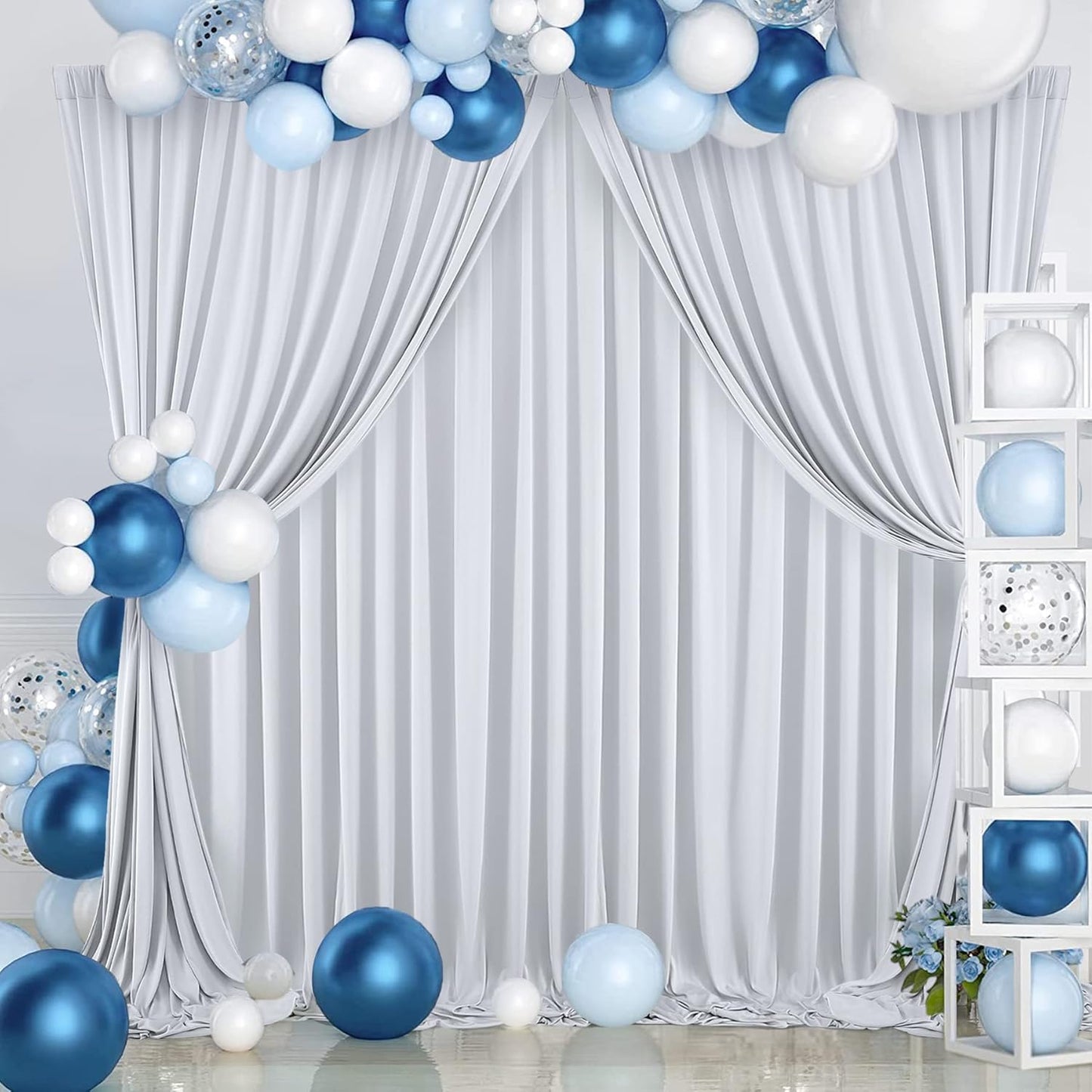 30 ft x 10 ft Wrinkle Free Silver Backdrop Curtain for Parties, Polyester Silver Grey Backdrop Drapes 6 Panels 5x10ft for Baby Shower Photoshoot Engagement Wedding Birthday Photography Background