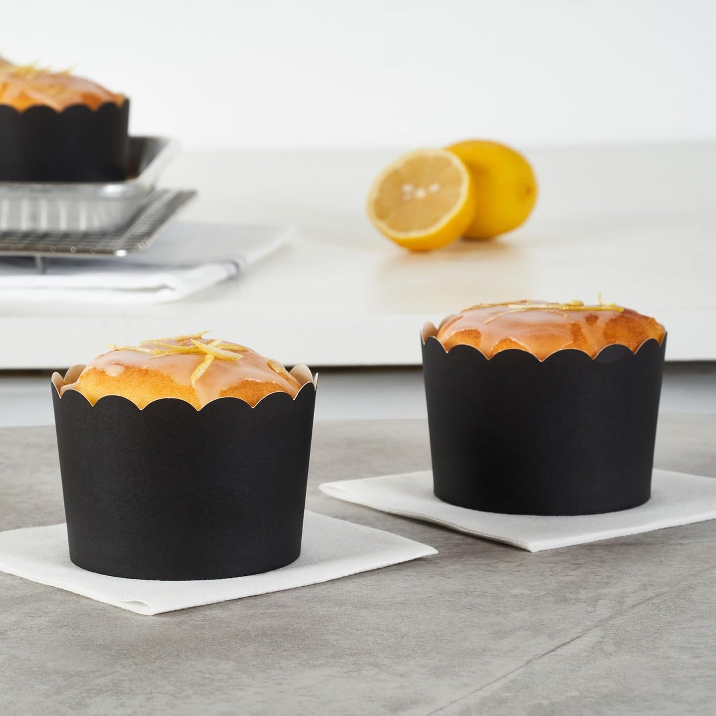 Panificio 10 Ounce Cupcake Wrappers, 200 Scalloped Baking Cups - Oven-Ready, Greaseproof, Black Paper Cupcake Liners, Disposable, For Birthdays, Baby Showers, Or Weddings - Restaurantware