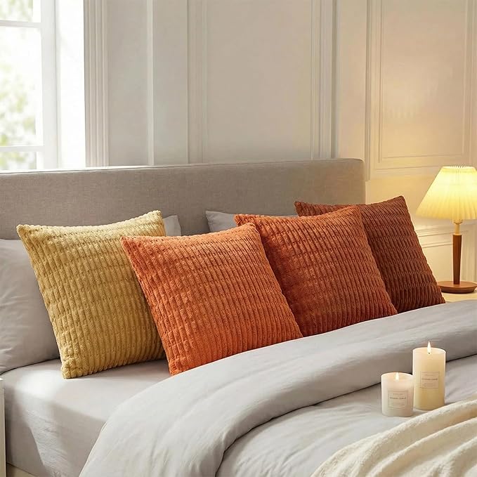 Fancy Homi Set of 4 Burnt Orange Fall Boho Decorative Throw Pillow Covers 28x28 - Image 3