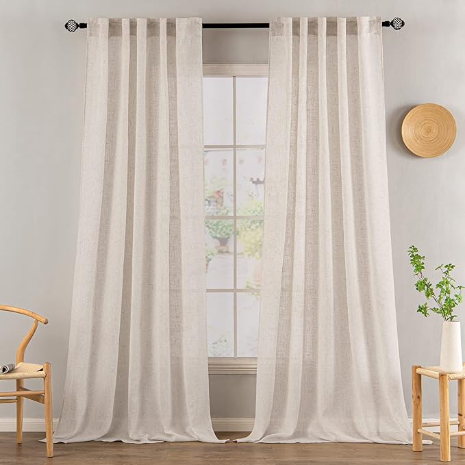 MIULEE Natural White Linen Curtains 105 Inch Length 2 Panels - Image 2