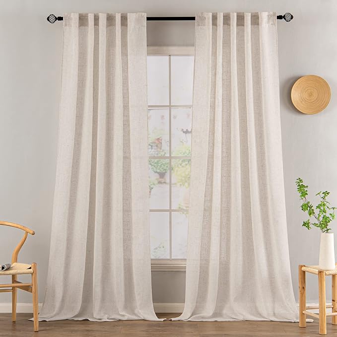 MIULEE Natural White Linen Curtains 90 Inch Length 2 Panels - Image 2