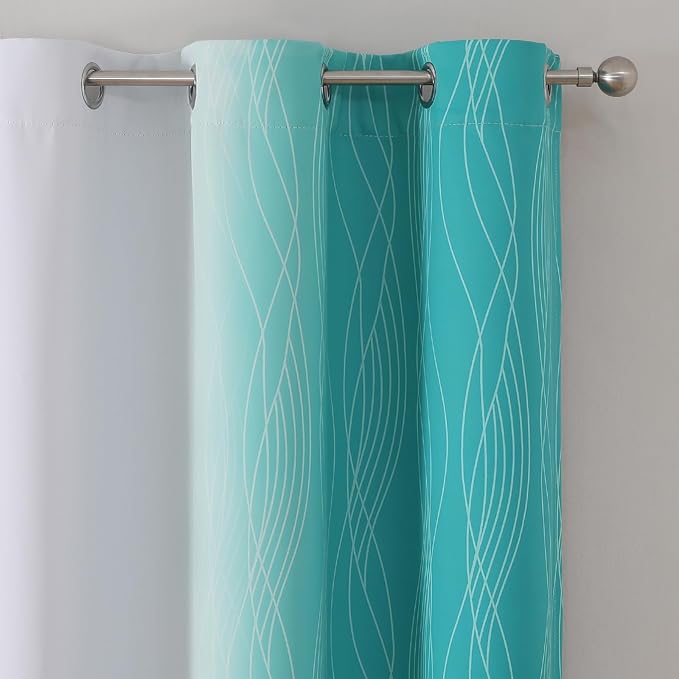 Estelar Textiler Teal and Greyish White Blackout Curtains 45 Inch Length - Image 4