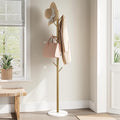 ELYKEN Coat Rack Freestanding with Natural Marble Base, Metal Coat Rack Stand with 10 Hooks, 3 Adjustable Size Coat Tree for Bags, Clothes, and Hats for Entryway, Bedroom, Hallway, Office, Gold