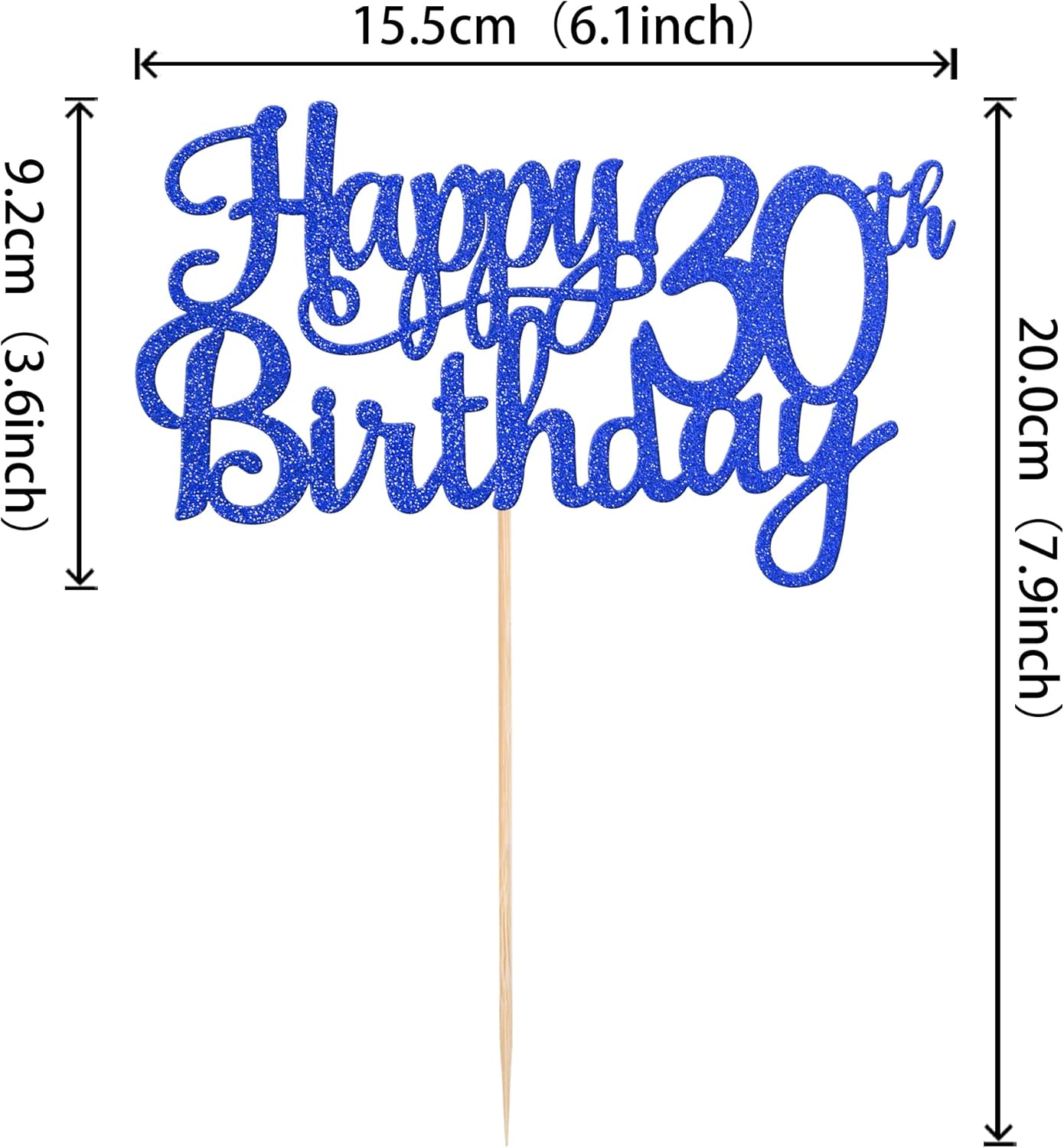 1 PCS Happy 30th Birthday Cake Topper Glitter Cheers to 30 Years Birthday Cake Pick 30 Fabulous Cake Decoration for Happy 30th Birthday Anniversary Party Decorations Supplies Blue
