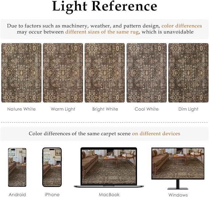 8x10 Washable Area Rug for Living Room Bedroom Vintage Brown Non Slip Carpet - Image 8