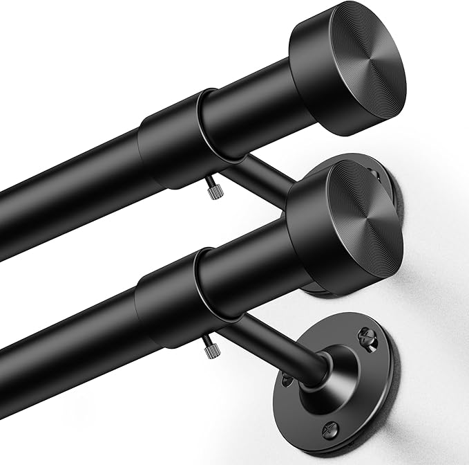 YaFex 2 Pack Heavy Duty Curtain Rods 32-90 Inch, 1 Inch Adjustable Black by YaFex