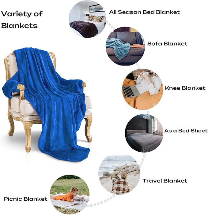 JIAHANNHA Royal Blue Throw Blanket Fleece Blanket 60"x80", Super Soft Cozy - Image 3