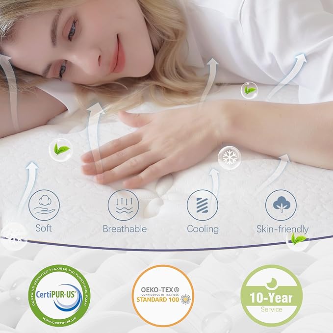 Twin Mattress, 12 Inch Hybrid Mattress in A Box, Gel Memory Foam and Pocket Coils Innerpring Mattresses with Ergonomic Design, Pressure Relief and Support, CertiPUR-US, 39"*75"*12"