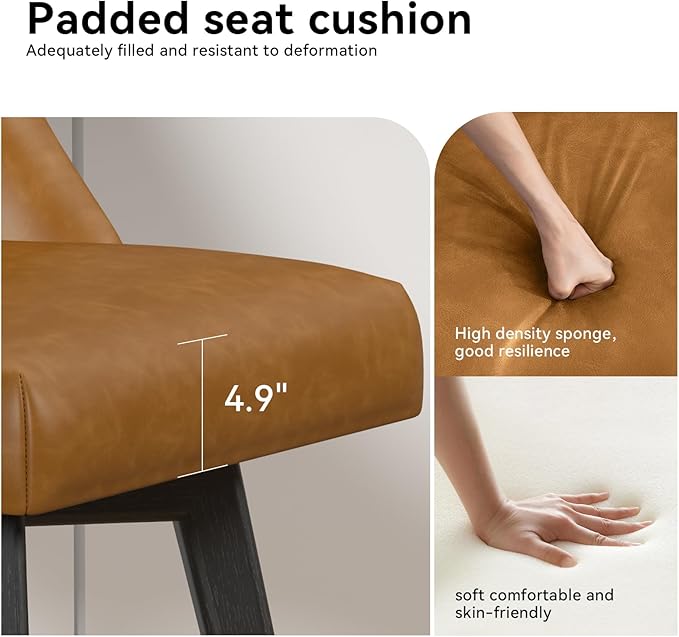 Counter Height Swivel Bar Stools Set of 2, 26 Inch Bar Stools with Footrest, Faux Leather Upholstered Barstools with Back and Solid Wood Legs for Kitchen Island, Dining Room,Pub,Brown