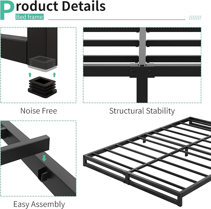 6 Inch King Size Bed Frame Sturdy Mattress Foundation, Heavy Duty Metal Platform with Steel Slats Support No Box Spring Needed, Noise Free, Easy Assembly, Black