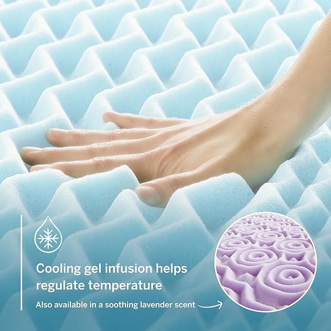 LUCID Cooling Gel, 3 Inch, 5 Comfort Zone Infusion, Plush Memory Contour, CertiPUR Certified Foam Mattress Topper, Twin XL