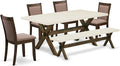 East West Furniture X727MZ748-6 6 Piece Dining Table Set Contains a Rectangle Kitchen Table with X-Legs and 4 Coffee Linen Fabric Upholstered Chairs with a Bench, 40x72 Inch, Multi-Color