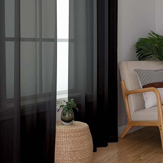 Aiyufeng Black Sheer Curtains 90 Inches Long, Light Filtering Rod Pocket Solid - Image 4