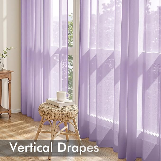 MIULEE Light Purple Sheer Curtains 108 Inches Long, 4 Panels Set, Lavender - Image 5