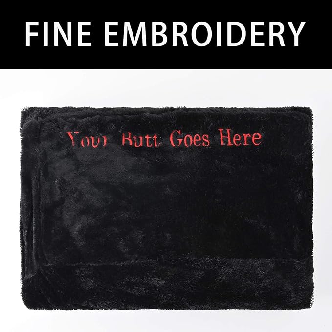BCU 6FT Bean Bag Chair for Adults and Kids Without Filler Giant Stuffed Animal Storage Cover Soft Faux Fur Floor Chair Cover Patterns Embroidered for Bedroom Living Room, Black