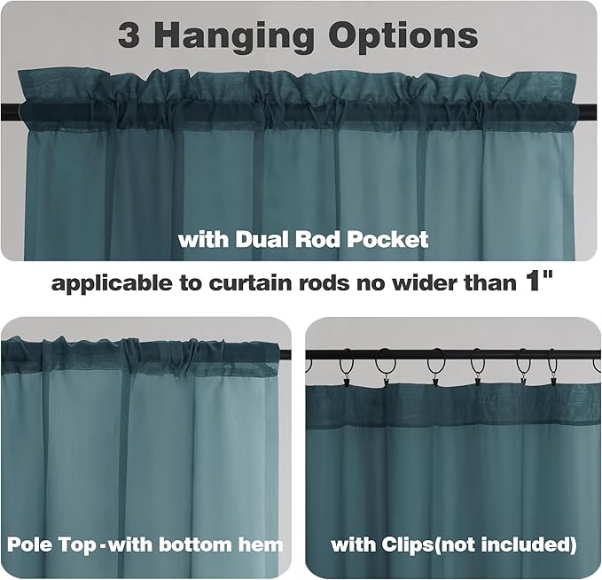 Chyhomenyc Stone Blue Sheer Curtains 45 Inch Long 2 Panels, Light Filtering Rod - Image 3