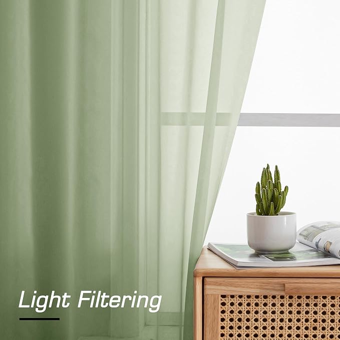 Simplebrand Light Green Sheer Curtains 72 Inches Long 2 Panels - Image 6