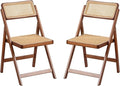 Rattan Folding Chairs, Modern Mid Century Dining Chairs Set of 2, Outdoor Bamboo Chairs for Bedroom Living Room Reading Room Dining Kitchen, Walnut
