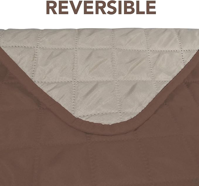 PureFit Reversible Sofa Couch Cover Water Resistant Couch Covers for 3 Cushion, Washable Furniture Cover with Non-Slip Foam and Adjustable Strap for Dogs, Pets (Oversized Sofa, Brown/Beige)