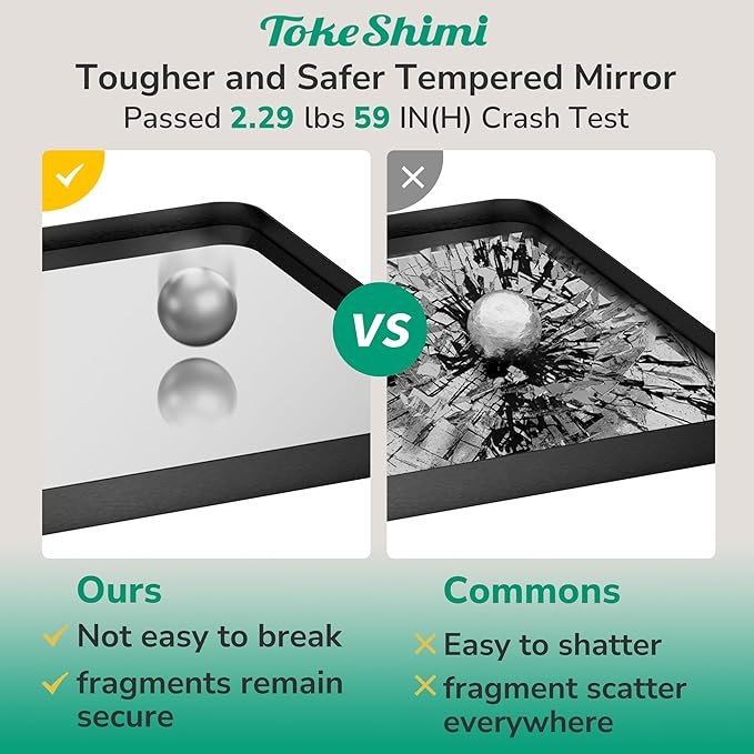 TokeShimi 48x30 Wall Mirror for Bathroom,Matte Black Bathroom Vanity Mirror Modern,Tempered Glass,Large Bathroom Mirror Rectangle,Metal Framed Bathroom Mirror(Horizontal/Vertical)