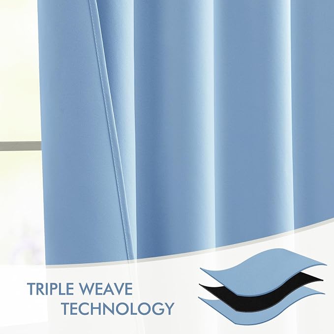 MIULEE Sky Blue Back Tab Blackout Curtain 96 Inch Long 2 Panels Set - Image 7