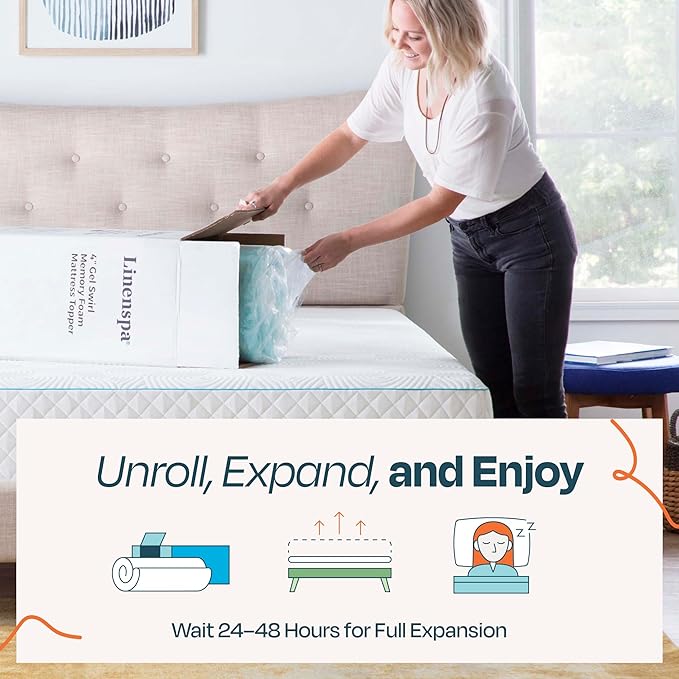 Linenspa 2 Inch Gel Swirl Memory Foam Mattress Topper – Cooling Gel Infused – Pressure Relieving Bed Topper - Mattress Pad – CertiPUR Certified - California King Size