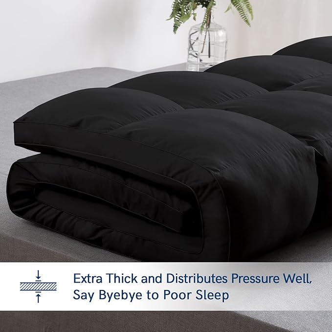 ELEMUSE King Black Mattress Topper for Back Pain, Extra Thick Mattress Pad Cover, Plush Soft Pillowtop with Elastic Deep Pocket, Overfilled Down Alternative Filling