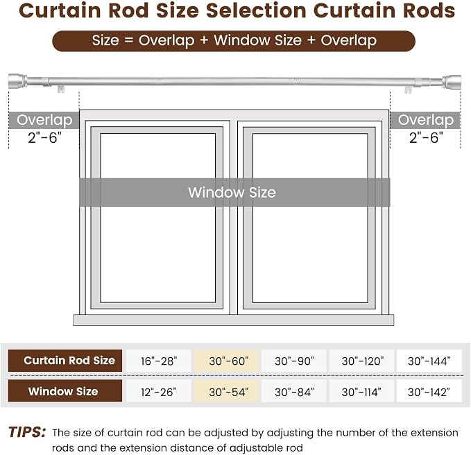 1” Diameter Silver Curtain Rod Itself is 30-60 inch 1 Pack, Fit 30 to 54 Windows - Image 3