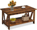 WLIVE Coffee Table with Storage Shelf, 39.4" Farmhouse Coffee Table with V-Frame Support, 2-Tier Wood Rustic Center Table for Living Room, Bedroom & Balcony, Rustic Brown